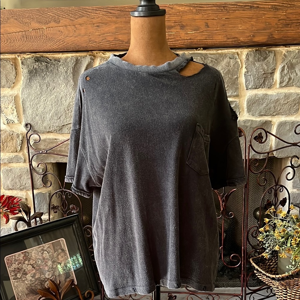 Free People Distressed Gray Black Rubi Tee
